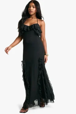 Maxi Dresses|Dresses*boohoo Ruffle Halter Neck Fit and Flare Maxi Dress black
