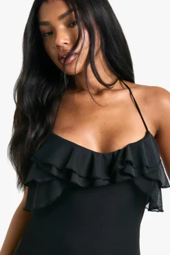 Maxi Dresses|Dresses*boohoo Ruffle Halter Neck Fit and Flare Maxi Dress black
