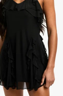 Mini Dresses*boohoo Ruffle Halter Neck Fit and Flare Mini Dress black