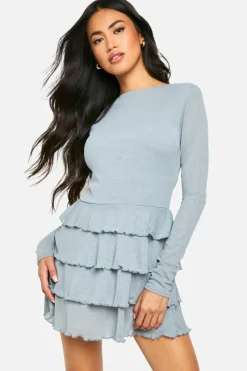 Skater Dresses*boohoo Ruffle Layered Hem Mini Dress grey