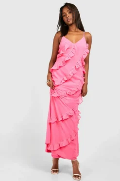 Cami Dresses*boohoo Ruffle Tiered Maxi Dress hot pink