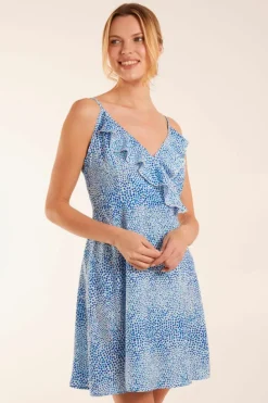 Cami Dresses|Wrap Dresses*Blue Vanilla Ruffle Wrap Front Cami Mini Dress Blue