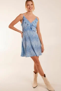 Cami Dresses|Wrap Dresses*Blue Vanilla Ruffle Wrap Front Cami Mini Dress Blue