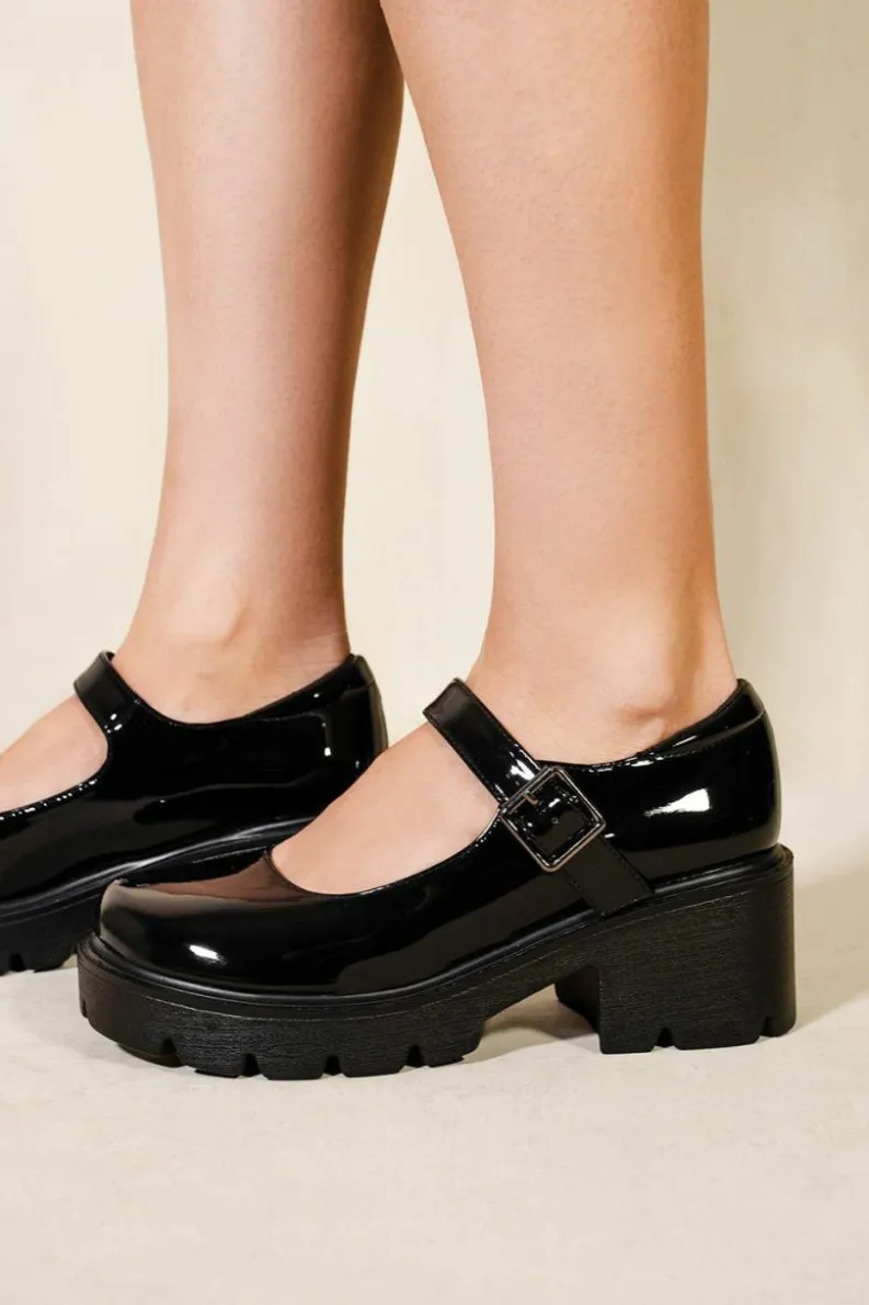 Sandals*Where's That From Rylee' Chunky Platform Block Heel Retro Shoes Black