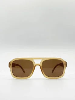Sunglasses*SVNX 70's Navigator Sunglasses In Matte Sand Light Sand