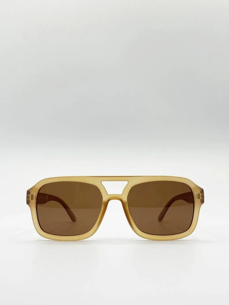 Sunglasses*SVNX 70's Navigator Sunglasses In Matte Sand Light Sand