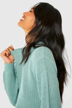 Jumpers|Knitwear*boohoo Fisherman Crew Neck Jumper sage