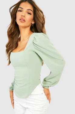 Long Sleeve Tops*boohoo Long Sleeve Corset Top sage