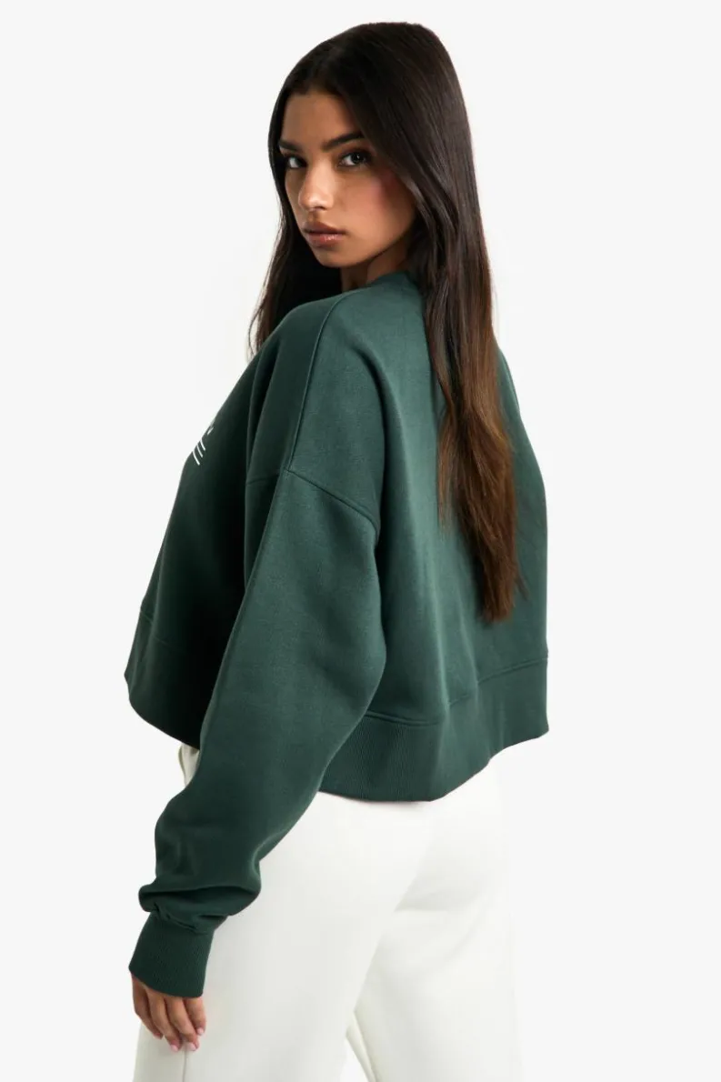 Sweatshirts|Hoodies & Sweatshirts*boohoo Saint Germain Athletics Club Slogan Boxy Crop Sweatshirt forest
