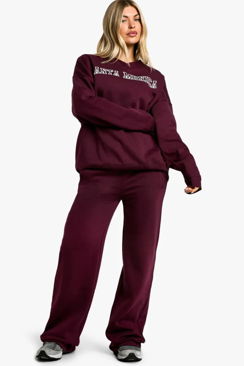 Sweatshirts|Dsgn Studio*boohoo Santa Monica Slogan Oversized Sweatshirt burgundy