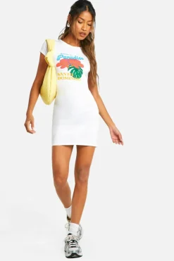 T-Shirt Dresses*boohoo Santo Domingo Print Cap Sleeve Mini Dress white