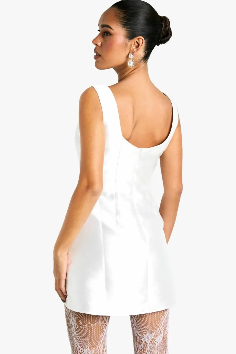 A Line Dresses|Skater Dresses*boohoo Satin A-Line Mini Dress white