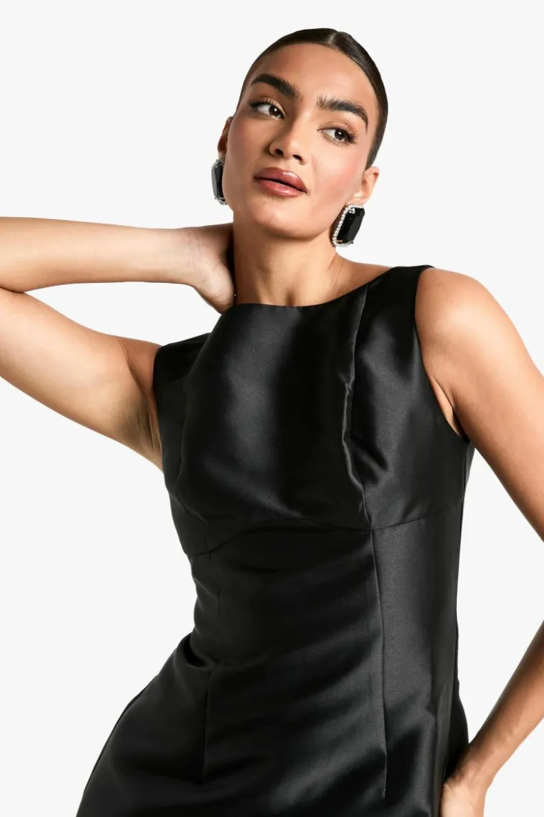 A Line Dresses|Skater Dresses*boohoo Satin A-Line Mini Dress black
