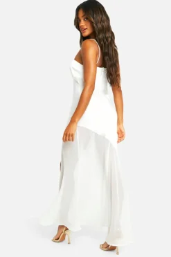 Maxi Dresses*boohoo Satin And Chiffon Mix Maxi Dress white