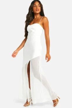 Maxi Dresses*boohoo Satin And Chiffon Mix Maxi Dress white
