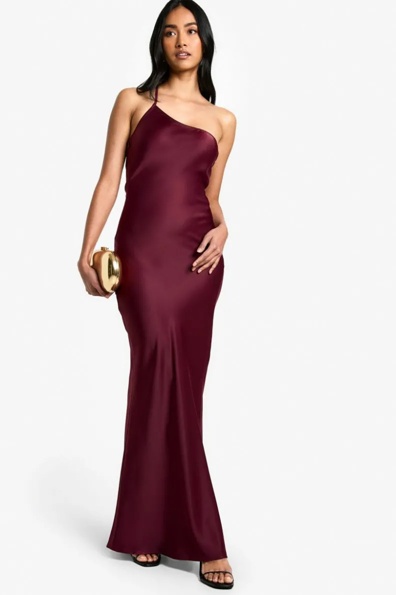 Maxi Dresses|Dresses*boohoo Satin Asymmetric Maxi Dress wine