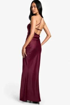 Maxi Dresses|Dresses*boohoo Satin Asymmetric Maxi Dress wine