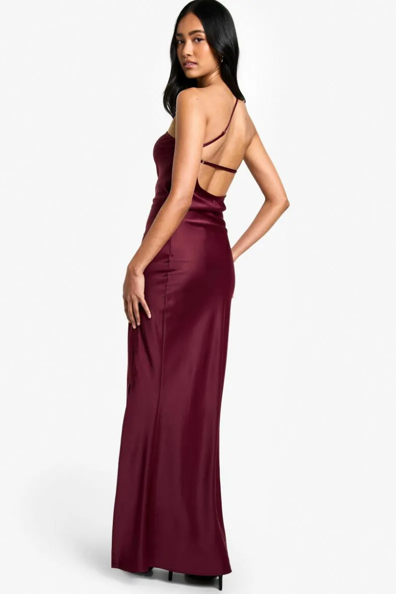 Maxi Dresses|Dresses*boohoo Satin Asymmetric Maxi Dress wine