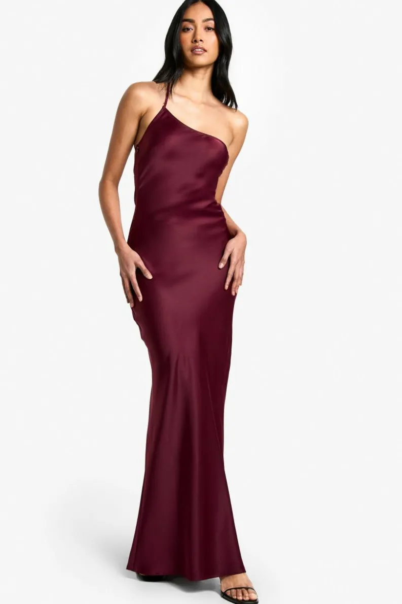 Maxi Dresses|Dresses*boohoo Satin Asymmetric Maxi Dress wine