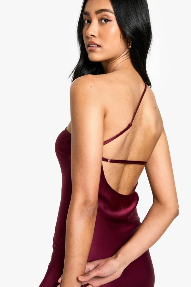 Maxi Dresses|Dresses*boohoo Satin Asymmetric Maxi Dress wine