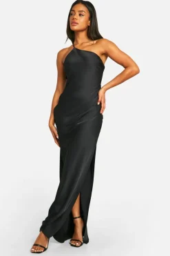 Cami Dresses*boohoo Satin Asymmetric Strap Maxi Dress black