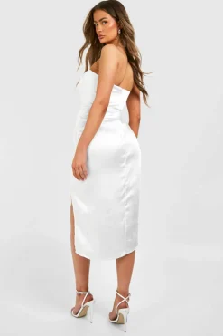 Wrap Dresses*boohoo Satin Bandeau Wrap Midaxi Dress white