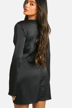 Skater Dresses*boohoo Satin Button Detail Mini Dress black