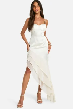 Maxi Dresses*boohoo Satin Chiffon Ruffle Hem Maxi Dress champagne