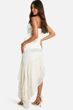 Maxi Dresses*boohoo Satin Chiffon Ruffle Hem Maxi Dress champagne