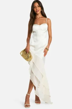 Maxi Dresses*boohoo Satin Chiffon Ruffle Hem Maxi Dress champagne