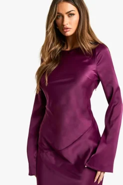 Maxi Dresses|Long Sleeve Dresses*boohoo Satin Column Maxi Dress purple