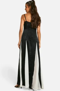 Maxi Dresses*boohoo Satin Contrast Godet Maxi Dress black