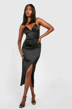 Wrap Dresses*boohoo Satin Corset Wrap Midaxi Dress black