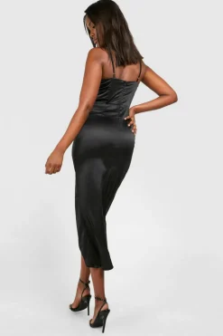 Wrap Dresses*boohoo Satin Corset Wrap Midaxi Dress black