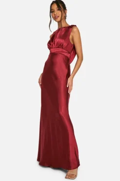 Maxi Dresses*boohoo Satin Cowl Back Maxi Dress cherry