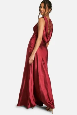 Maxi Dresses*boohoo Satin Cowl Back Maxi Dress cherry