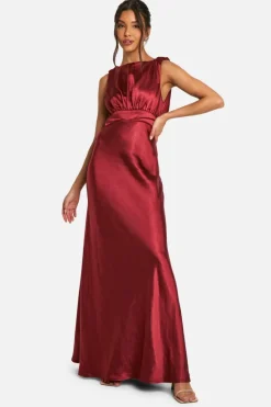 Maxi Dresses*boohoo Satin Cowl Back Maxi Dress cherry
