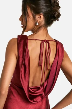 Maxi Dresses*boohoo Satin Cowl Back Maxi Dress cherry