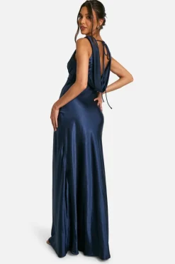 Maxi Dresses*boohoo Satin Cowl Back Maxi Dress navy