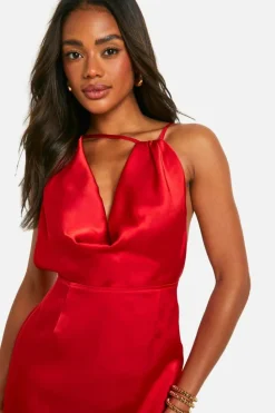 Cami Dresses*boohoo Satin Cowl Front Mini Dress red