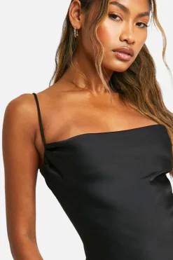 Cami Dresses|Dresses*boohoo Satin Cowl Mini Slip Dress black