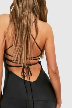Cami Dresses*boohoo Satin Cross Back Maxi Slip Dress black