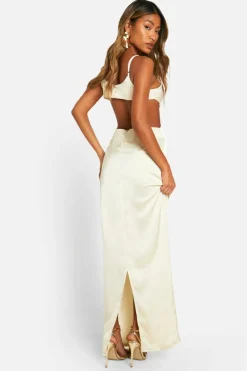 Cami Dresses*boohoo Satin Cut Out Maxi Dress lemon