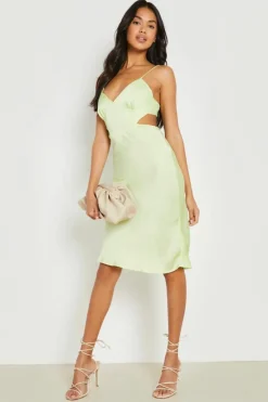 Cami Dresses|Midi Dresses*boohoo Satin Cut Out Midi Slip Dress lime