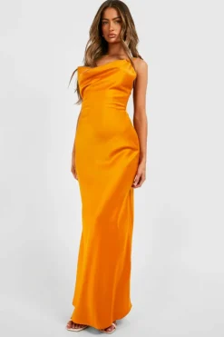 Cami Dresses*boohoo Satin Double Strap Maxi Dress orange