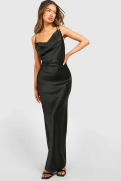 Cami Dresses|Maxi Dresses*boohoo Satin Double Strap Maxi Dress black