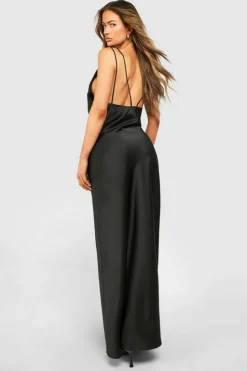 Cami Dresses|Maxi Dresses*boohoo Satin Double Strap Maxi Dress black