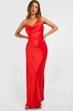 Cami Dresses*boohoo Satin Double Strap Midaxi Dress red