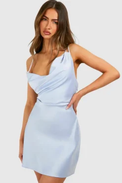 Cami Dresses*boohoo Satin Double Strap Mini Dress powder blue