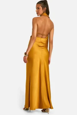 Cami Dresses*boohoo Satin Drape Maxi Dress ochre